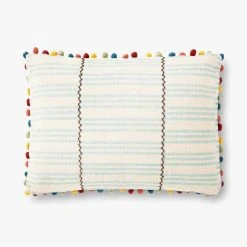 Loloi Rugs All Pillows Teal Pom Pom Pillow