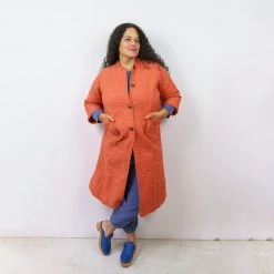 Peking Hamsa Quilted Coat In Coral By Jungalow®