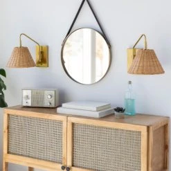 Surya All Lighting Rattan + Gold Sconce