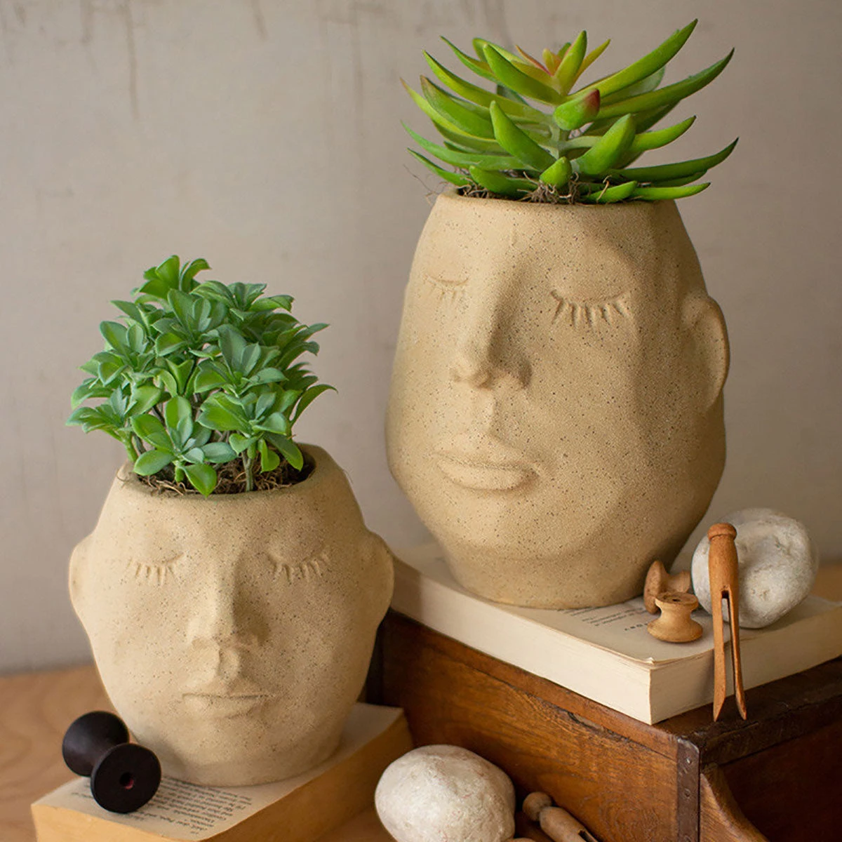 Kalalou Ceramic Face Planter Set 3 Kalalou Ceramic Face Planter Set