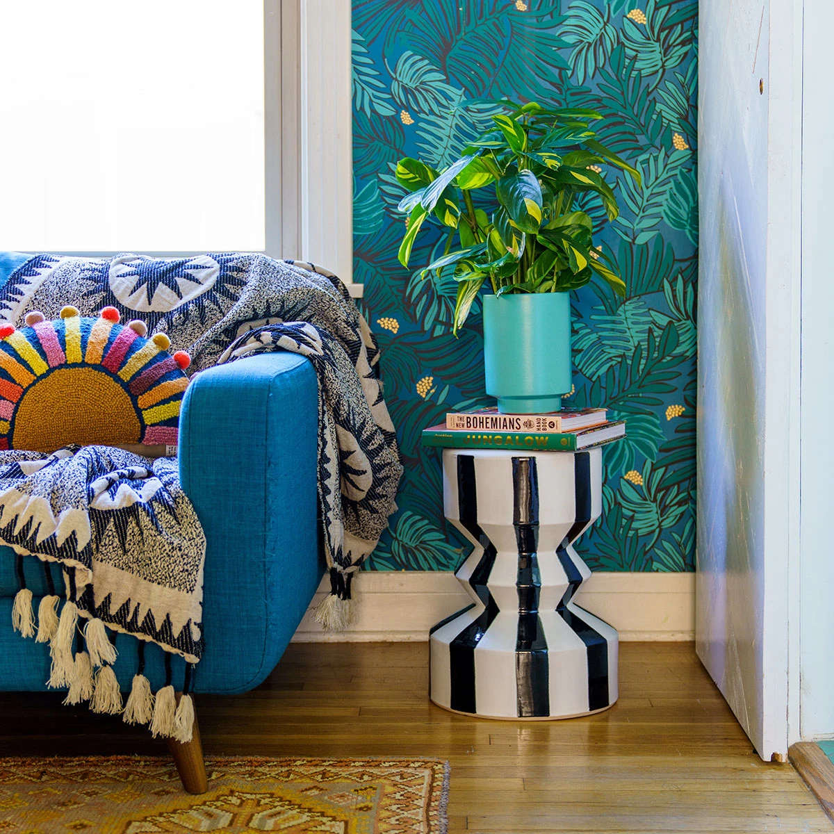 Jungalow® All Stools, Poufs + Side Tables Black Stripe Mali Zig Zag Stool By Justina Blakeney™ 4 Jungalow® All Stools, Poufs + Side Tables Black Stripe Mali Zig Zag Stool By Justina Blakeney™