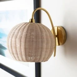 Surya Rattan + Gold Sconce 3