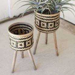 Kalalou Bamboo Planter Stand Set
